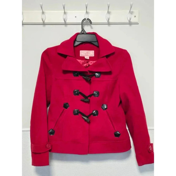 Women's Pink Envelope Coat, Red,‎ Size L - Picture 1 of 7